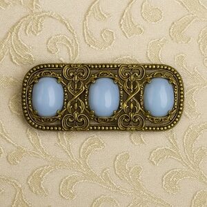 CZECH Art Deco Filigree Brooch – Opalescent Blue Glass | Wedding Something Blue